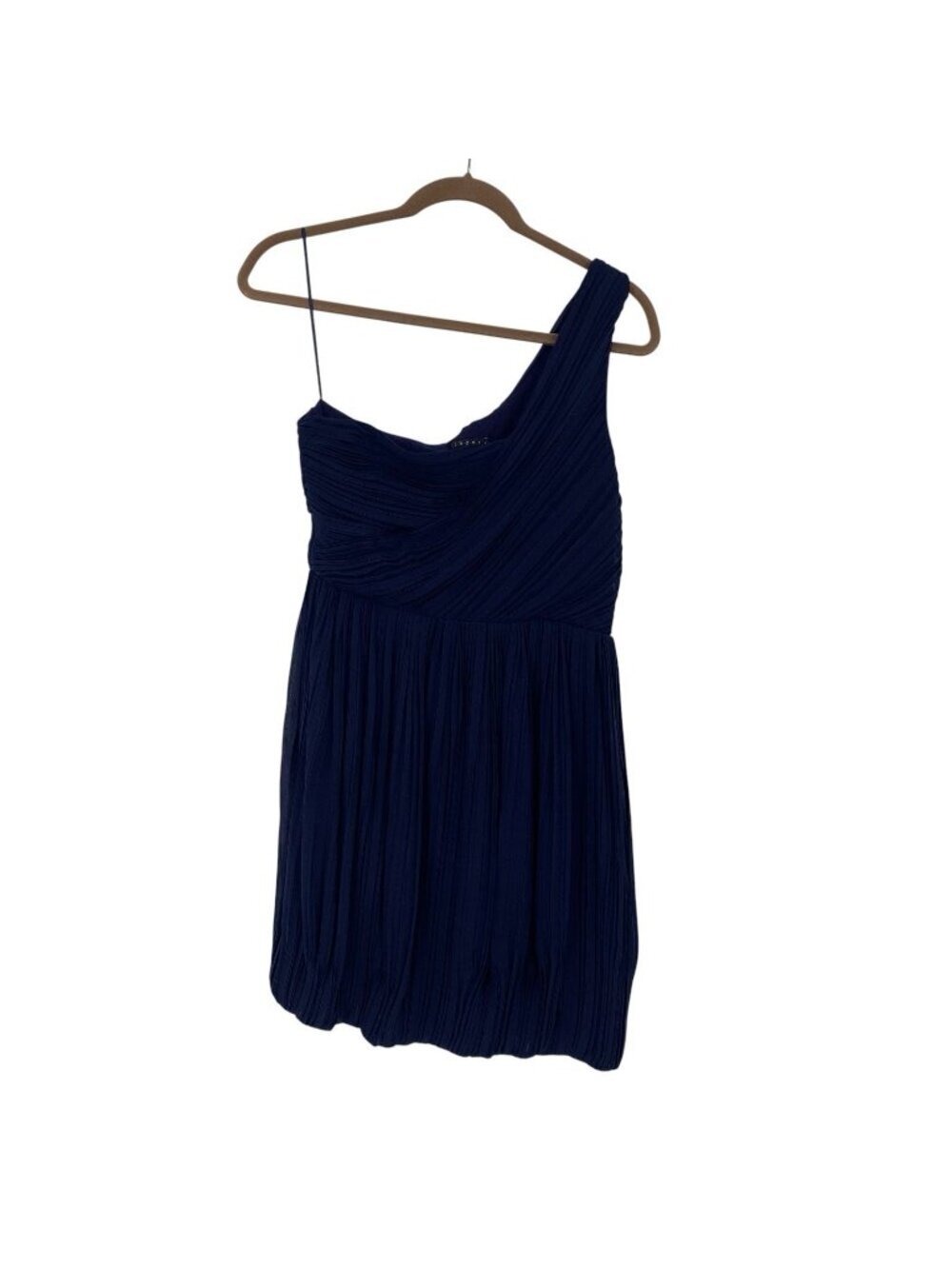 Theory Dress Womens Size 6 Navy Blue Silk One Shoulder Short Beachy Cocktail